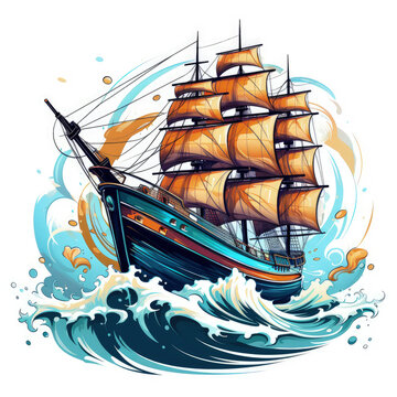 recommend clip art: Cartoon Vintage Ship Illustration, Generative Ai