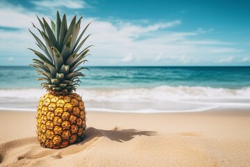 A beach aesthetic with a pineapple symbolizing summer vacation. Generative AI