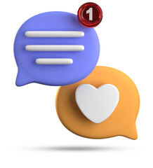 3d rendering of speech love bubble with notification icons, 3D pastel chat love icon set.
