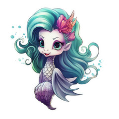 Watercolor unicorn mermaid design Illustration, Generative Ai