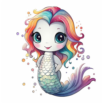 Watercolor unicorn mermaid design Illustration, Generative Ai