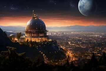 Iconic observatory and cityscape. Generative AI - obrazy, fototapety, plakaty