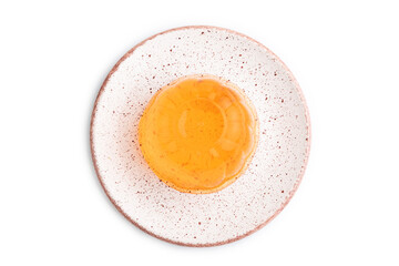 Apricot orange jelly isolated on white. top view.