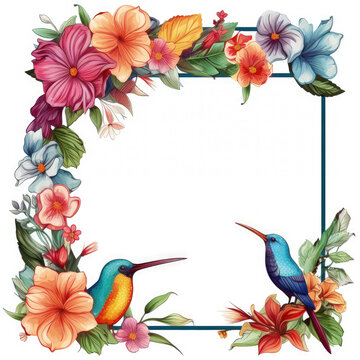 Watercolor Floral and bird frame Illustration, Generative Ai