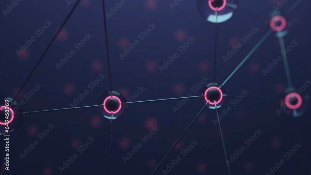 Wall mural molecular networks in virtual space. design. 3d molecules with nucleus in biological compounds. netw
