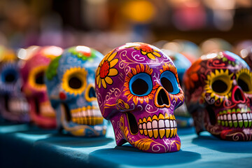 Fototapeta premium A colorful skull, Dia de los muertos.