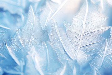 Winter Frosted Leaves Background in Blue Tones