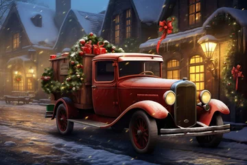 Gordijnen beautiful Christmas car © AI_images