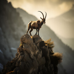 Majestic Ibex on a Cliff, Stunning Natural Light Generative AI Photography