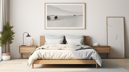Mock-up frame in a minimalist bedroom