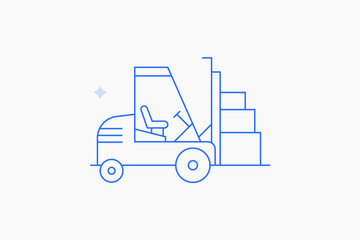 Geometric forklift illustration in flat style design. Vector illustration. Duotone blue icon.