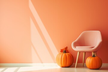 Minimal room decoration with pumpkins in warm tones