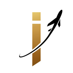 Gold and Black Lowercase Letter I Icon with an Airplane