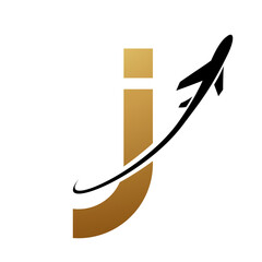 Gold and Black Lowercase Letter J Icon with an Airplane
