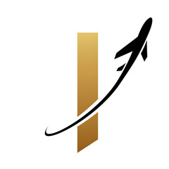 Gold and Black Lowercase Letter L Icon with an Airplane