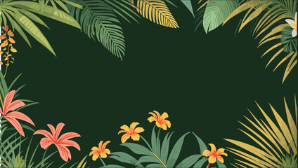 Tropical spring background vector. Palm leaves, monstera leaf, Botanical background design for wall framed prints, wall art, invitation, canvas prints, poster, home decor, cover, wallpaper