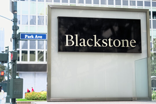New York, NY - September 17, 2023: Blackstone Inc., American alternative investment management company's sigh at corporate headquarters at 345 Park Avenue, New York City.  