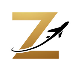 Gold and Black Uppercase Letter Z Icon with an Airplane