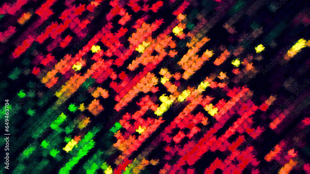 Poster colorful dots in linear flow. motion. flashing colorful dots move diagonally in stripes. stream of l