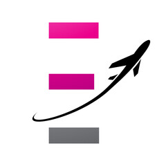 Magenta and Black Futuristic Letter E Icon with an Airplane