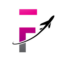 Magenta and Black Futuristic Letter F Icon with an Airplane
