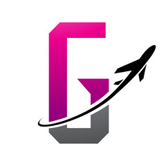 Magenta and Black Futuristic Letter G Icon with an Airplane