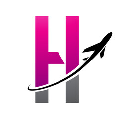 Magenta and Black Futuristic Letter H Icon with an Airplane