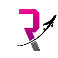 Magenta and Black Futuristic Letter R Icon with an Airplane