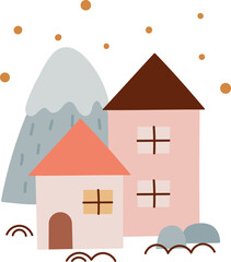 Christmas Houses And Mountain Pattern