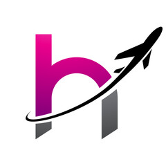 Magenta and Black Lowercase Letter H Icon with an Airplane