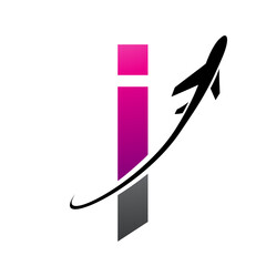 Magenta and Black Lowercase Letter I Icon with an Airplane