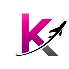 Magenta and Black Lowercase Letter K Icon with an Airplane