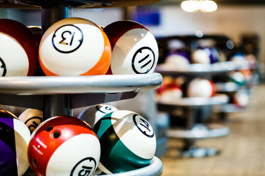 bowling balls in bowling alley