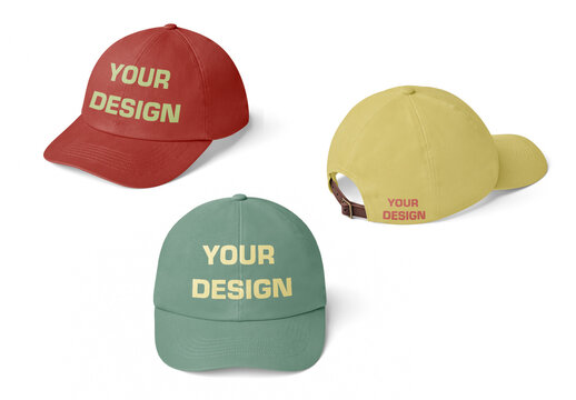 Baseball Hat Mockup with 3 Views and Customizable Colors
