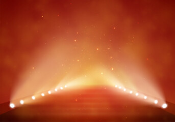 Spotlights on the stage. Red warm color.