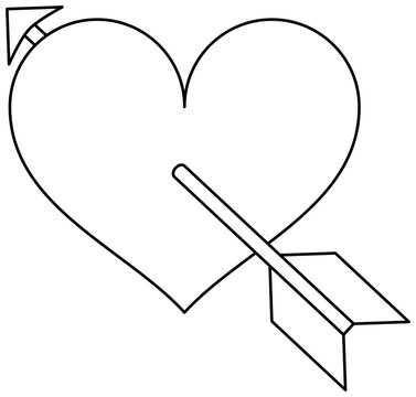 Heart with cupid arrow outline. Valentines day. Coloring book page for children. 