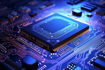 Detailed image of futuristic circuit board in processor. Generative AI