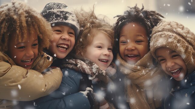 Group Of Children Enjoying Winter Magic