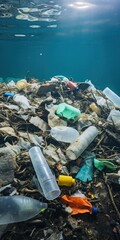 illustration of ocean pollution, waste in underwater, generative AI