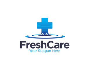 fresh care health logo designs with droop water with cross and health service
