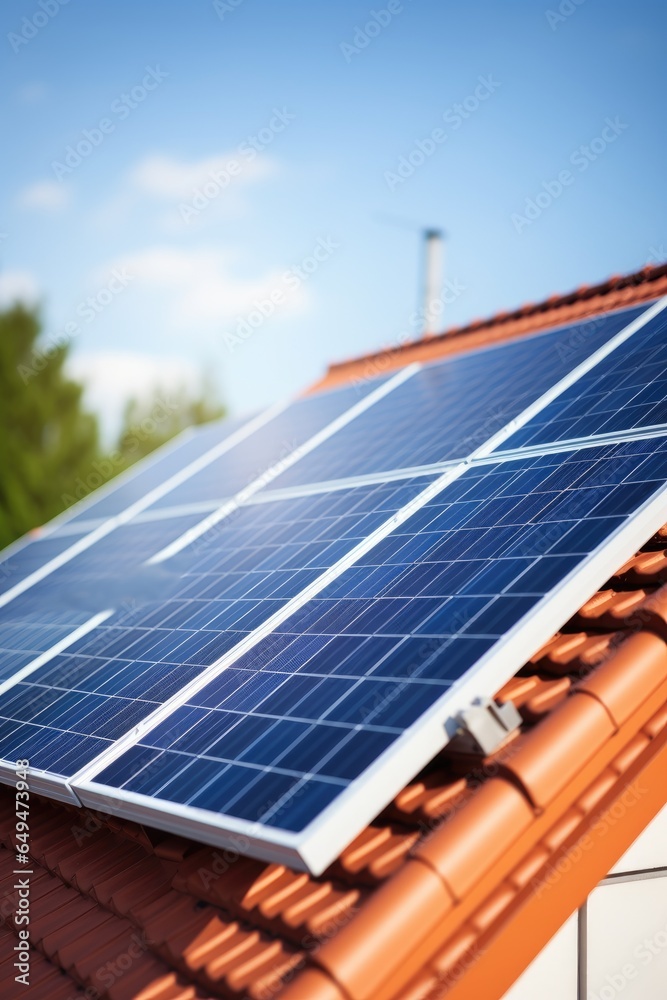 Wall mural solar panels on the roof in a sunny day. generative ai