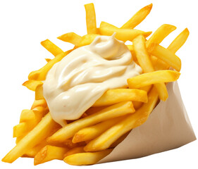 French Fries with Mayonnaise. Isolated on Transparent Background. generative ai