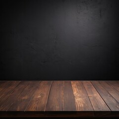 Empty Dark Wooden Table with Dark Background for Product Photography