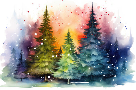 Colorful Christmas trees isolated on a white background