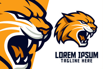 Smilodon Animal Template for Tiger Sport and Esport: Sabertooth Mascot Head Logo, Saber-Toothed Tiger Icon Badge Emblem
