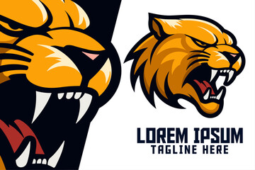 Tiger Sport and Esport’s Saber-Toothed Tiger Icon Badge Emblem: Smilodon Animal Template, Sabertooth Mascot Head Logo