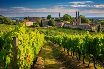 Fototapeta na wymiar Stunning vineyards in Saint Emilion, Bordeaux, France. Ideal for wine lovers. Generative AI