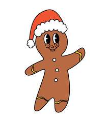 Groovy Cookie character. Merry Christmas and Happy New year. Cute toy. Vector illustration