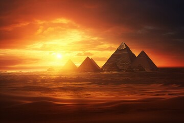 Fototapeta na wymiar Sunlit desert pyramids. Generative AI
