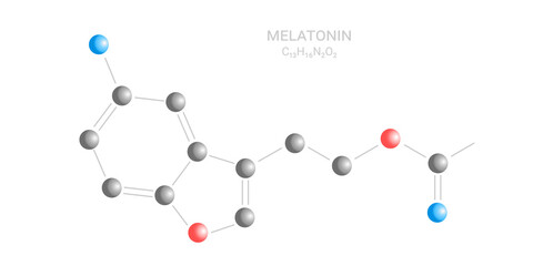 Sleep regulation, Medical, Laboratory research, pharmacology. Melatonin sleep hormone skeletal formula.